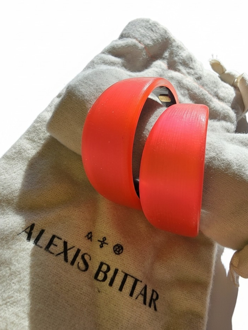 Alexis Bittar Neon Pink Red Lucite Hoop Earrings